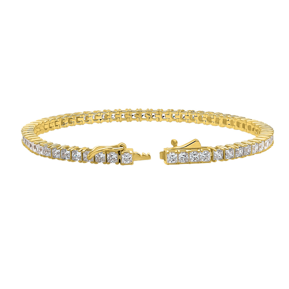 Front view of Princess CZ Tennis Bracelet in Gold Flashed Sterling Silver, 3 of 7
