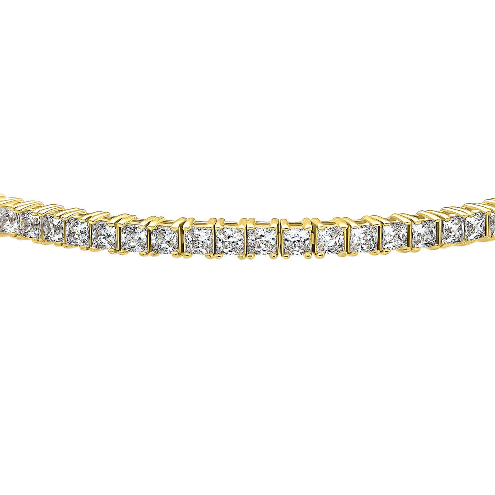 Angle view of Princess CZ Tennis Bracelet in Gold Flashed Sterling Silver, 4 of 7