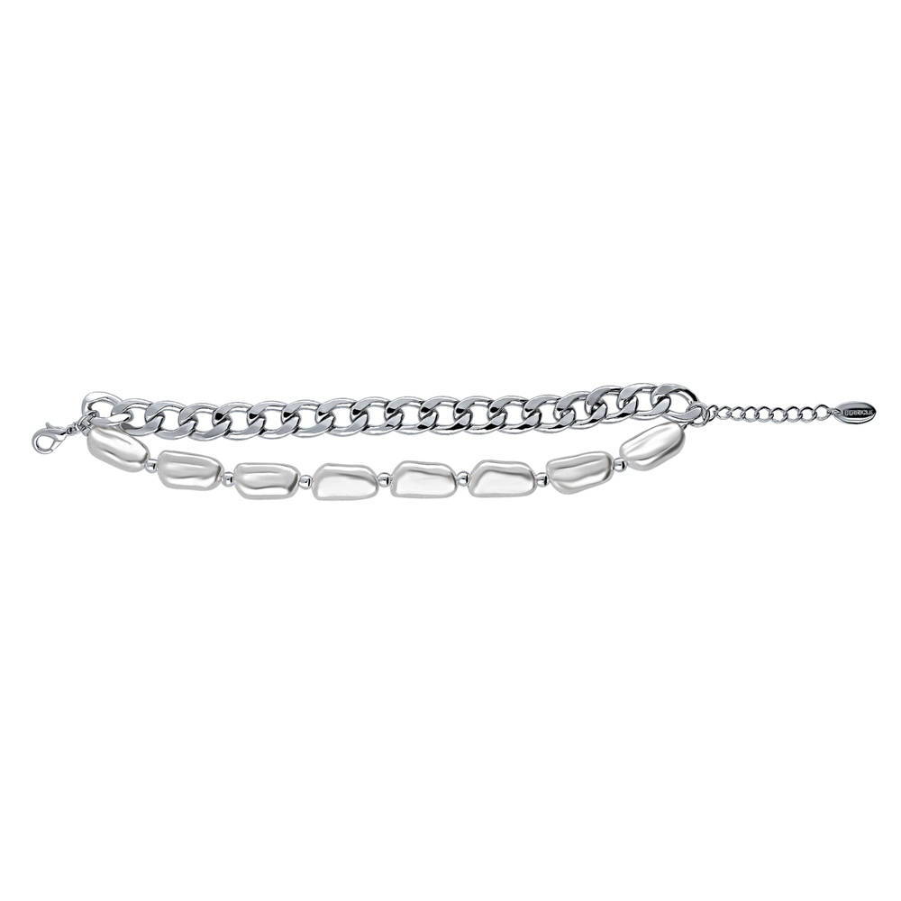 Front view of Imitation Pearl Statement Curb Chain Bracelet 10mm, 5 of 10
