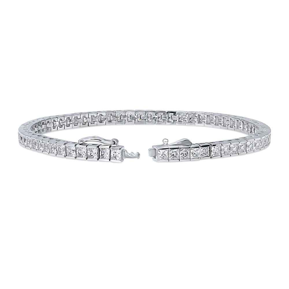 Front view of Bar Princess CZ Statement Tennis Bracelet in Sterling Silver, 3 of 5
