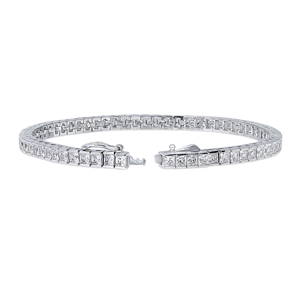 Front view of Bar Princess CZ Tennis Bracelet in Sterling Silver, 3 of 5