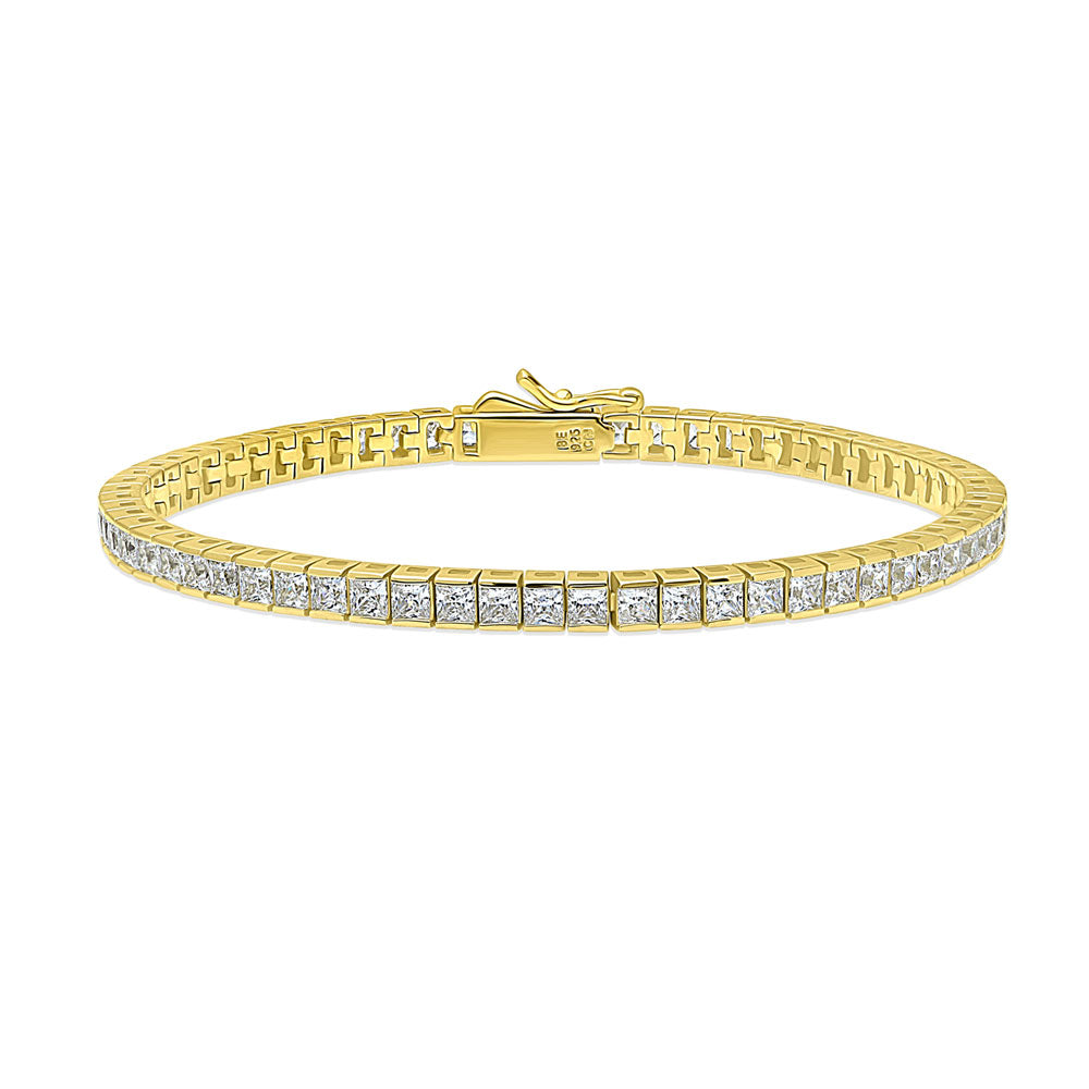 Bar Princess CZ Tennis Bracelet in Gold Flashed Sterling Silver