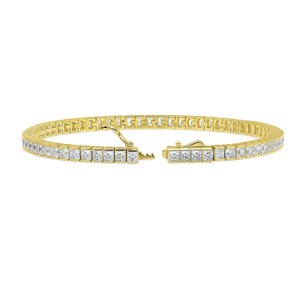 Front view of Bar Princess CZ Tennis Bracelet in Gold Flashed Sterling Silver, 3 of 6