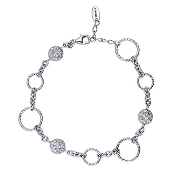 Open Circle Cable CZ Link Bracelet in Sterling Silver