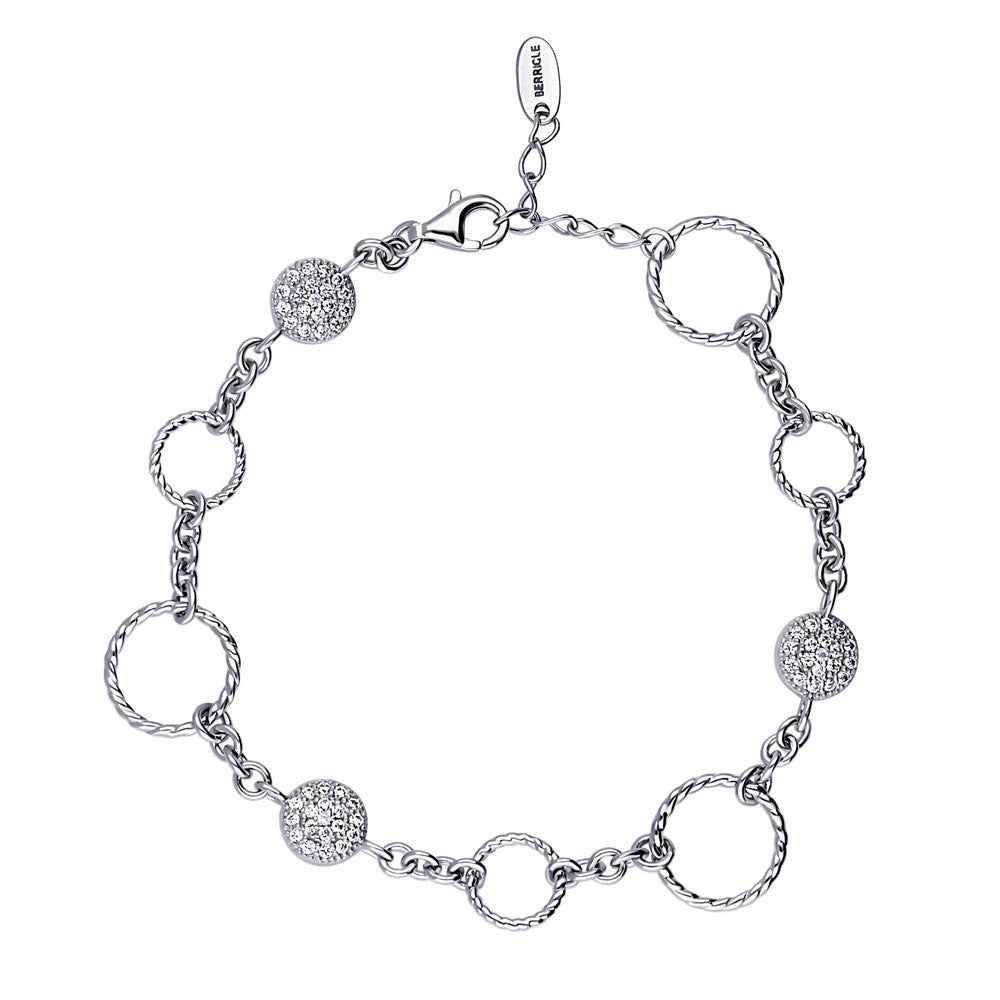 Open Circle Cable CZ Link Bracelet in Sterling Silver, 1 of 5
