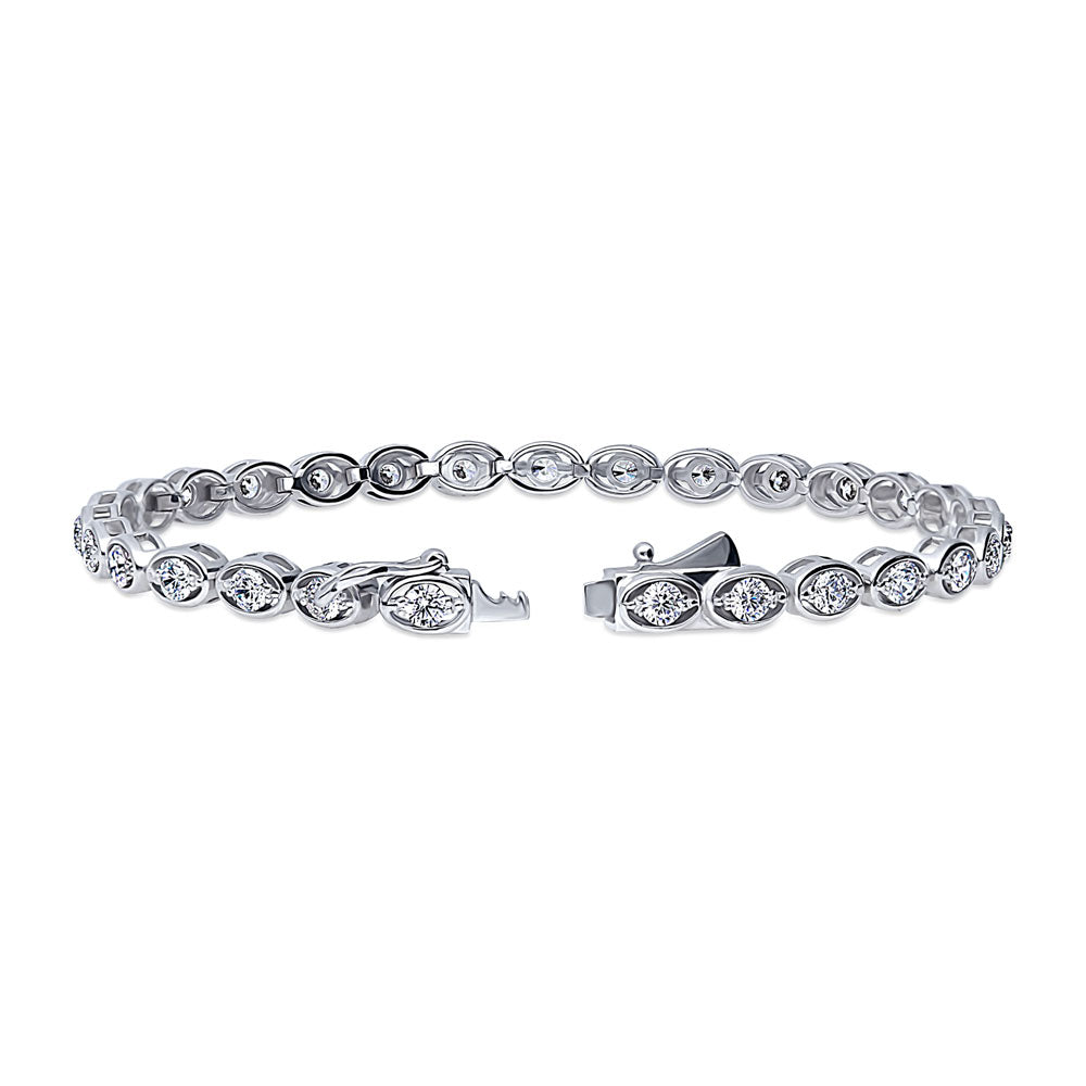 Front view of East-West CZ Statement Tennis Bracelet in Sterling Silver, 3 of 9