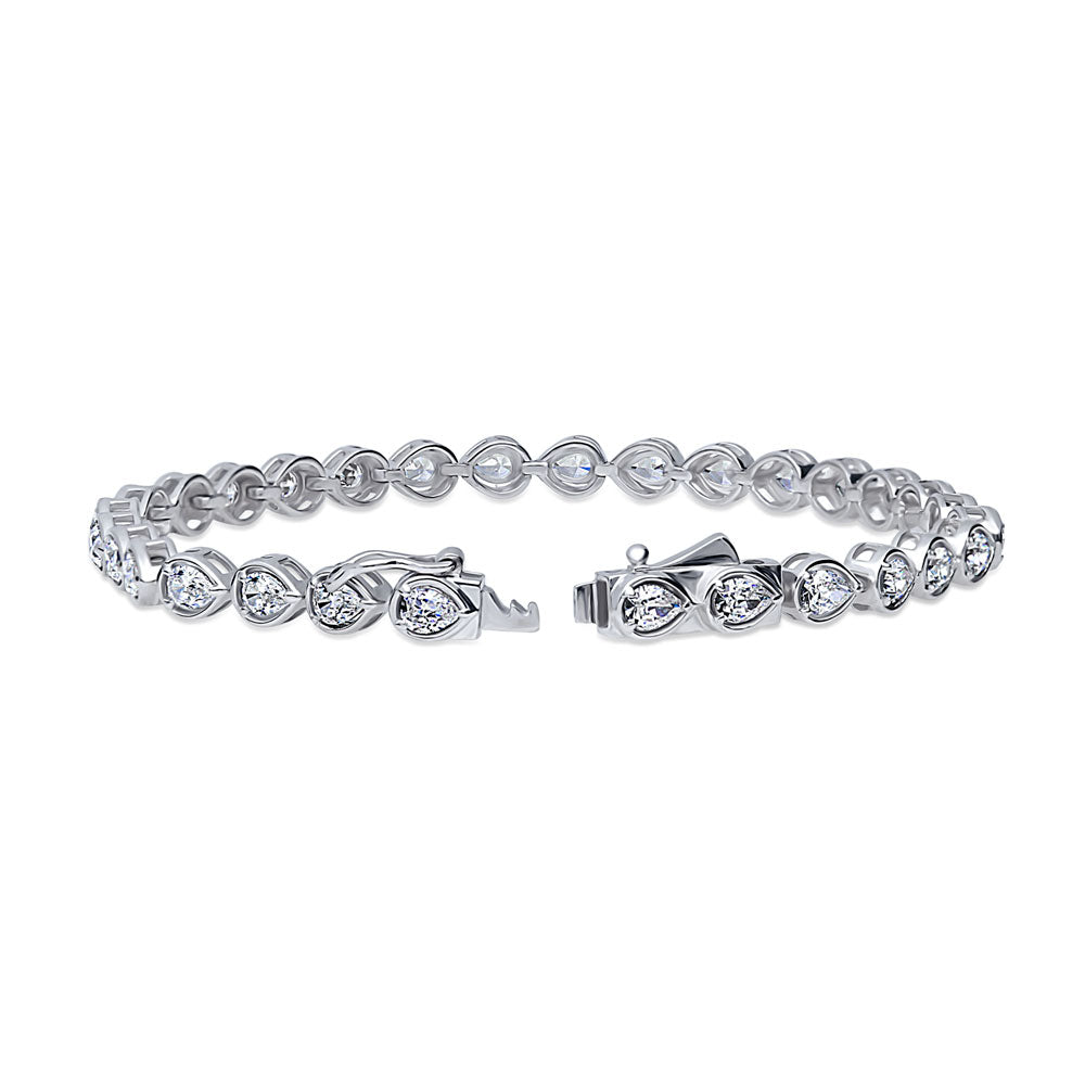 Front view of East-West Pear CZ Statement Tennis Bracelet in Sterling Silver, 3 of 9