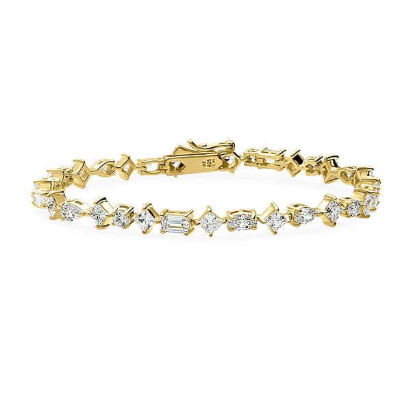 Gold Flashed Silver Cluster CZ Wedding Tennis Bracelet