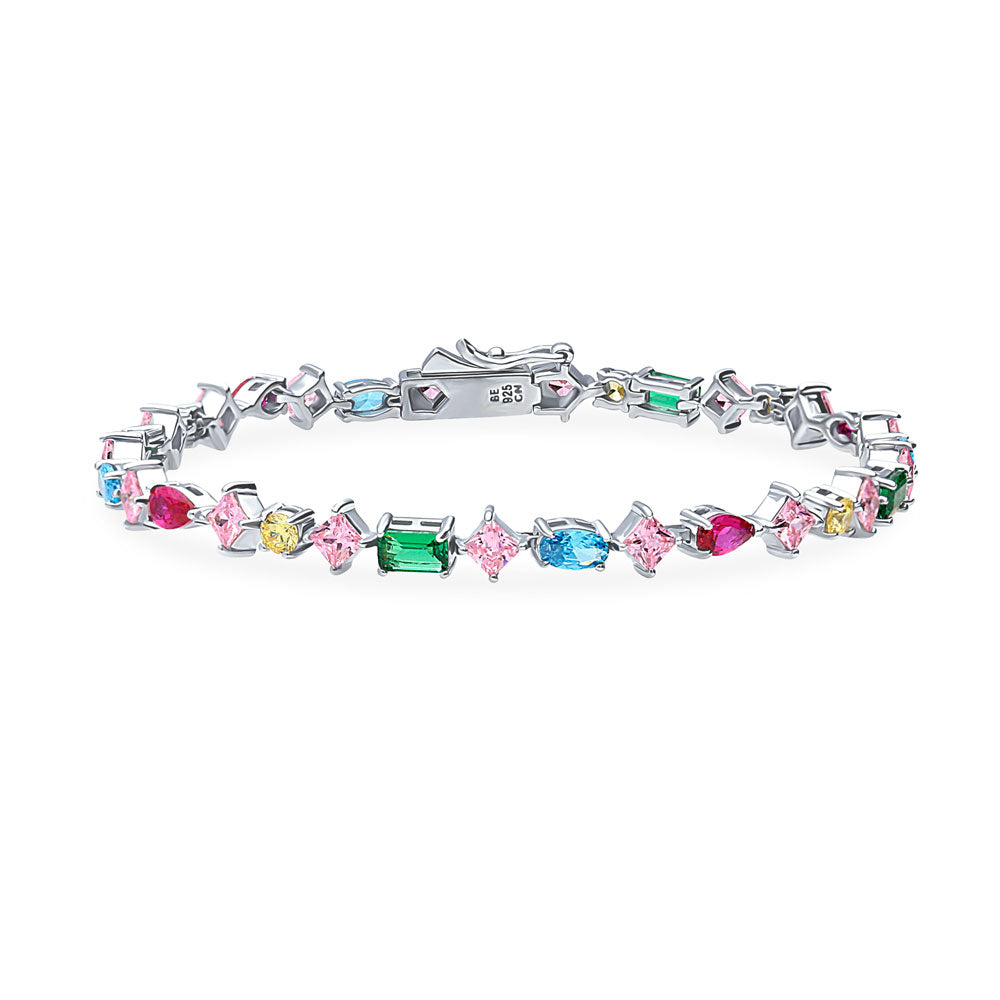 Cluster Emerald-Green CZ Tennis Bracelet in Sterling Silver