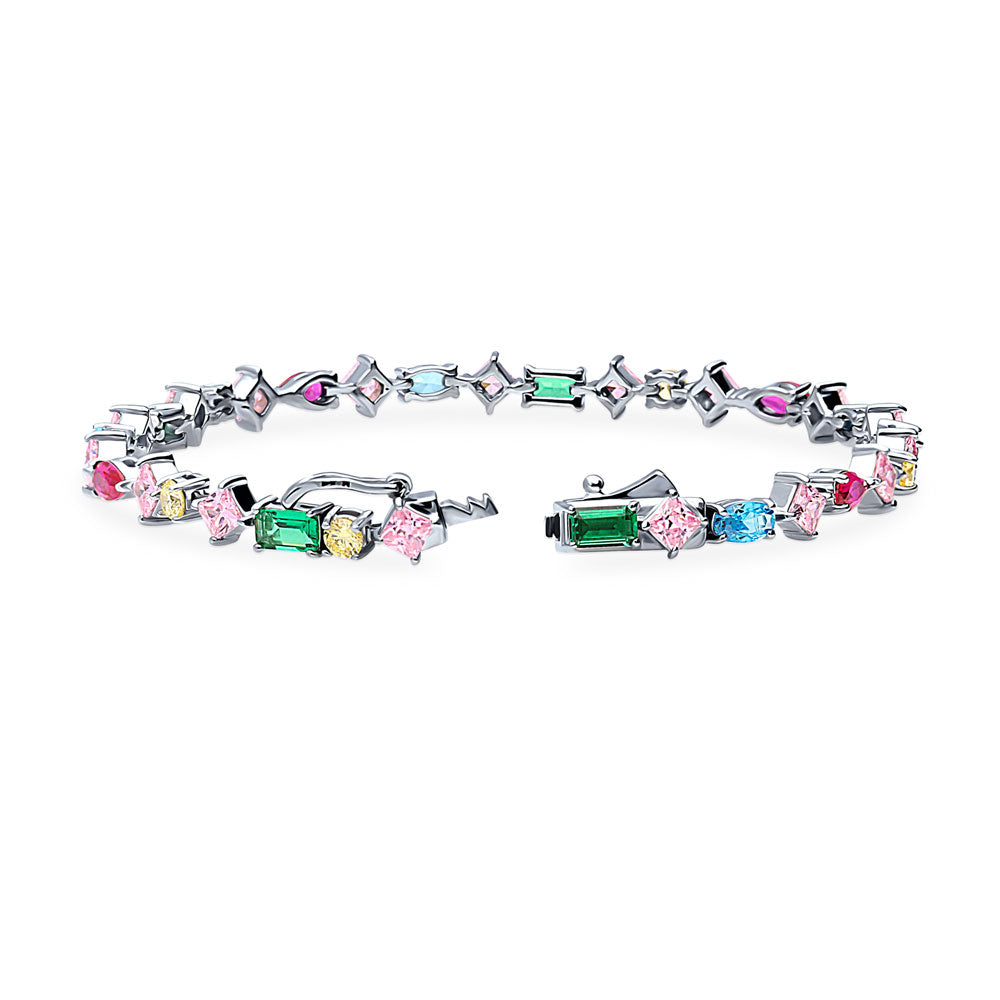 Front view of Cluster CZ Statement Tennis Bracelet in Sterling Silver, 3 of 8