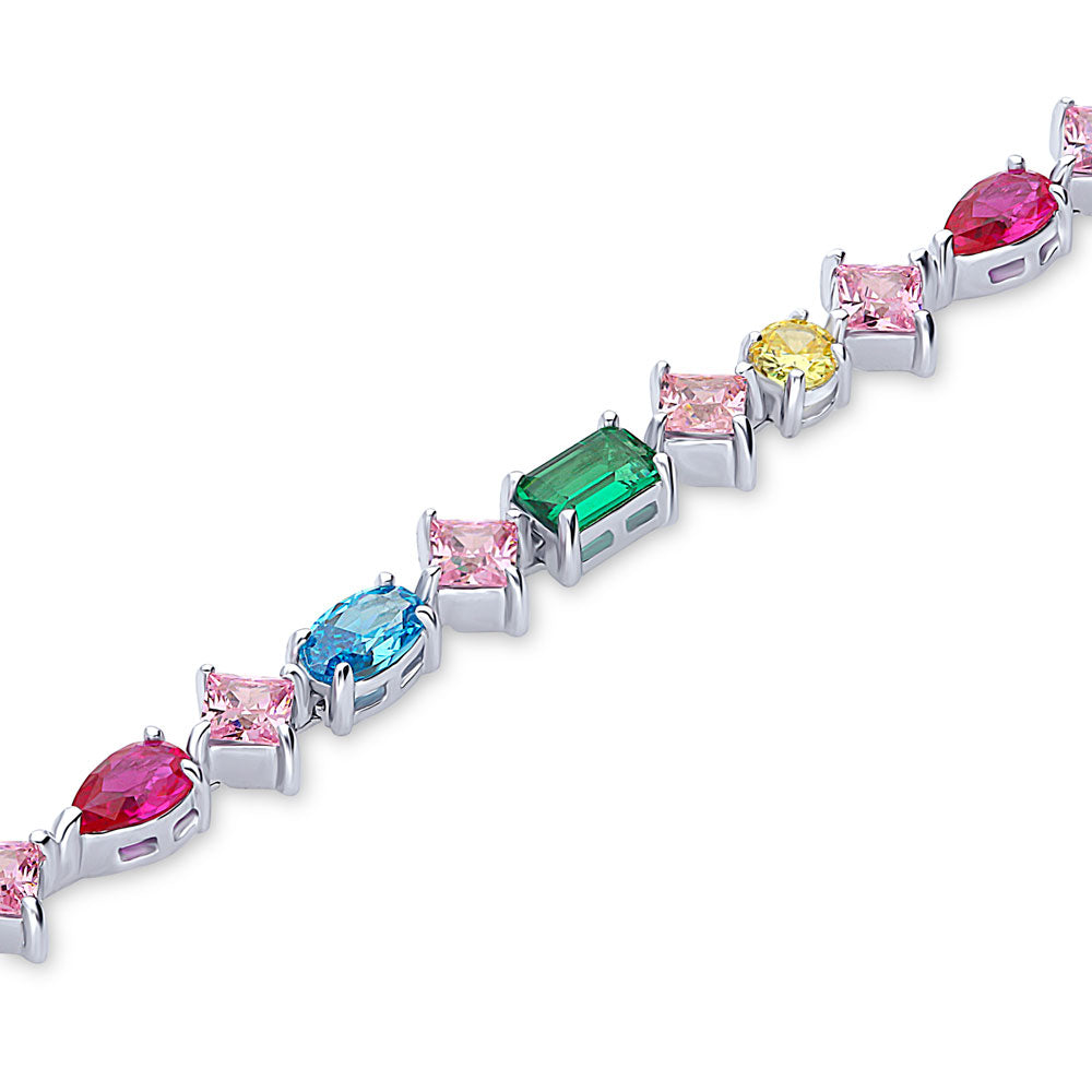 Cluster Emerald-Green CZ Tennis Bracelet in Sterling Silver
