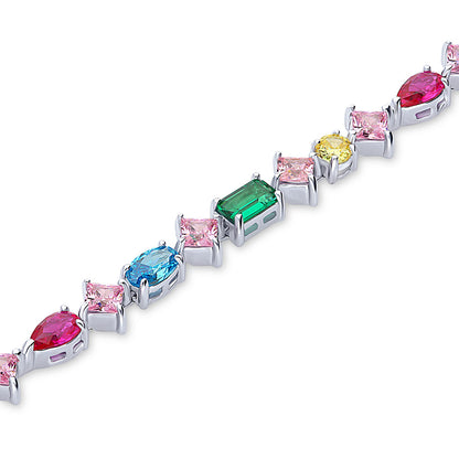 Cluster Emerald-Green CZ Tennis Bracelet in Sterling Silver