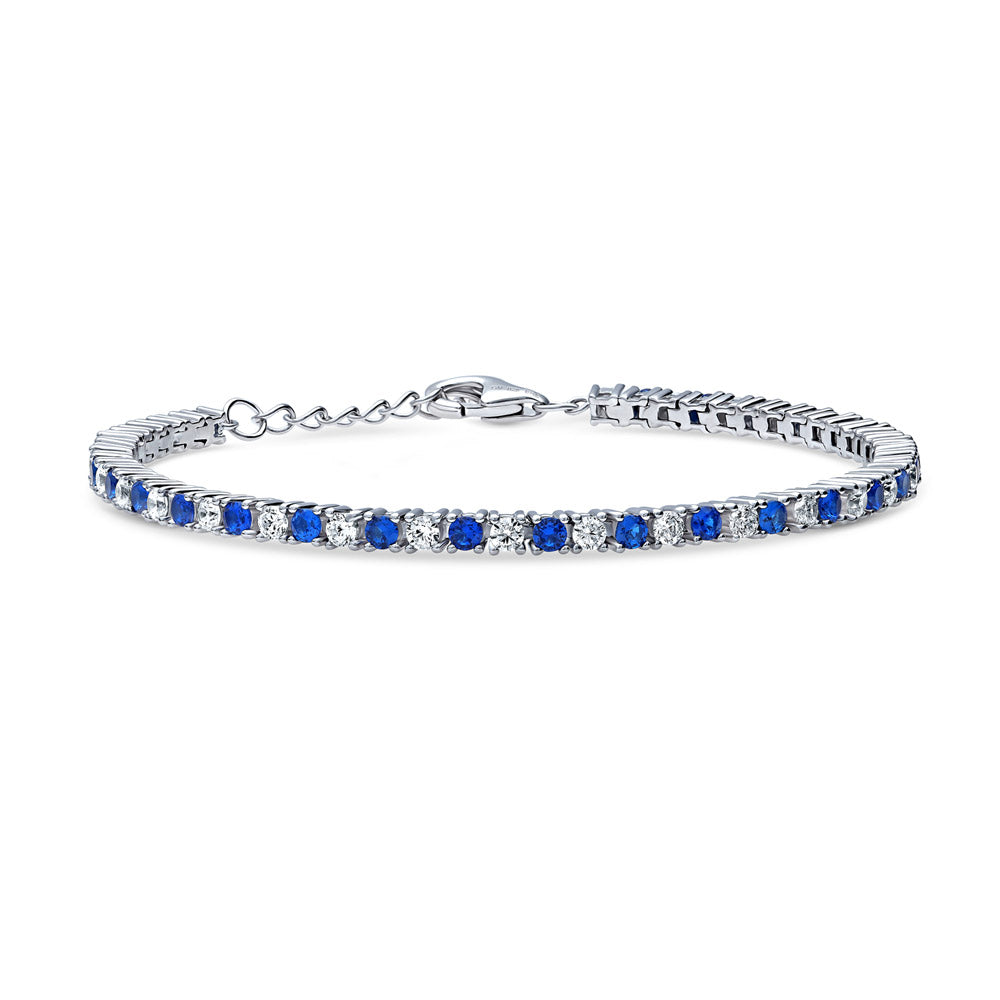 Simulated Blue Sapphire CZ Statement Tennis Bracelet in Sterling Silver, 1 of 6