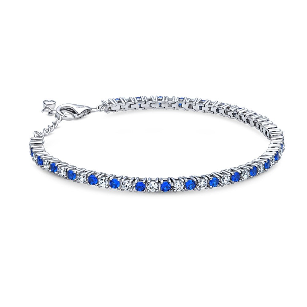 Front view of Sapphire-Blue CZ Tennis Bracelet in Sterling Silver, 4 of 8