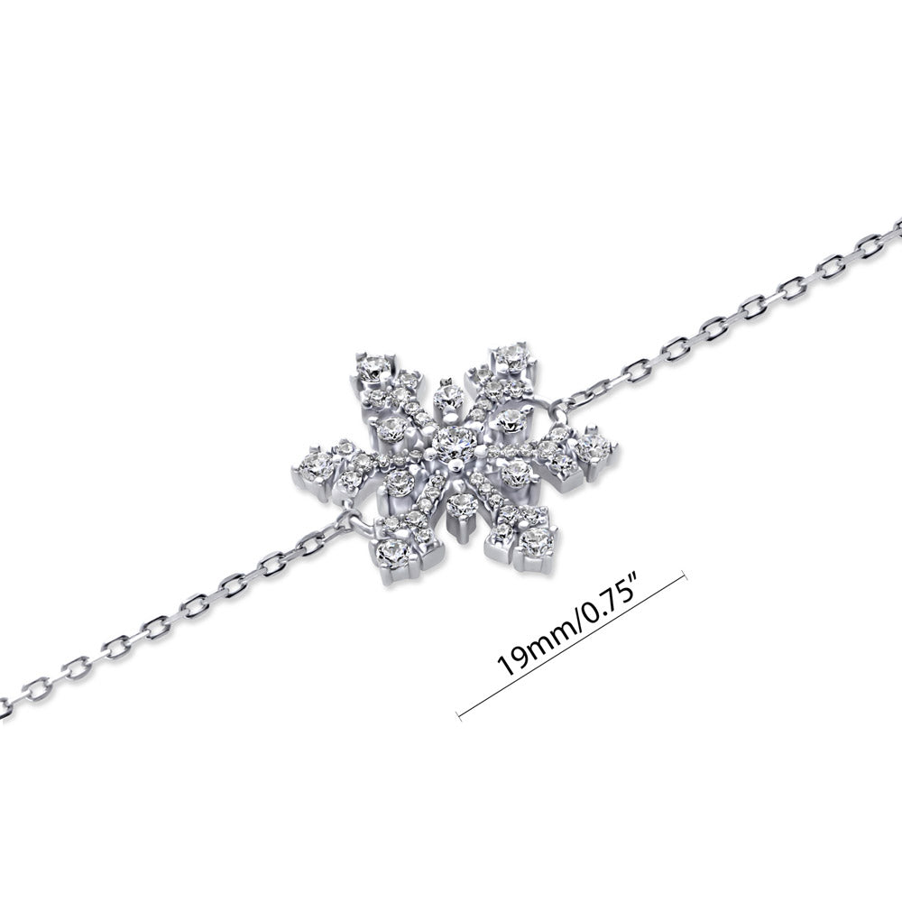 Front view of Snowflake CZ Charm Bracelet in Sterling Silver, 4 of 6