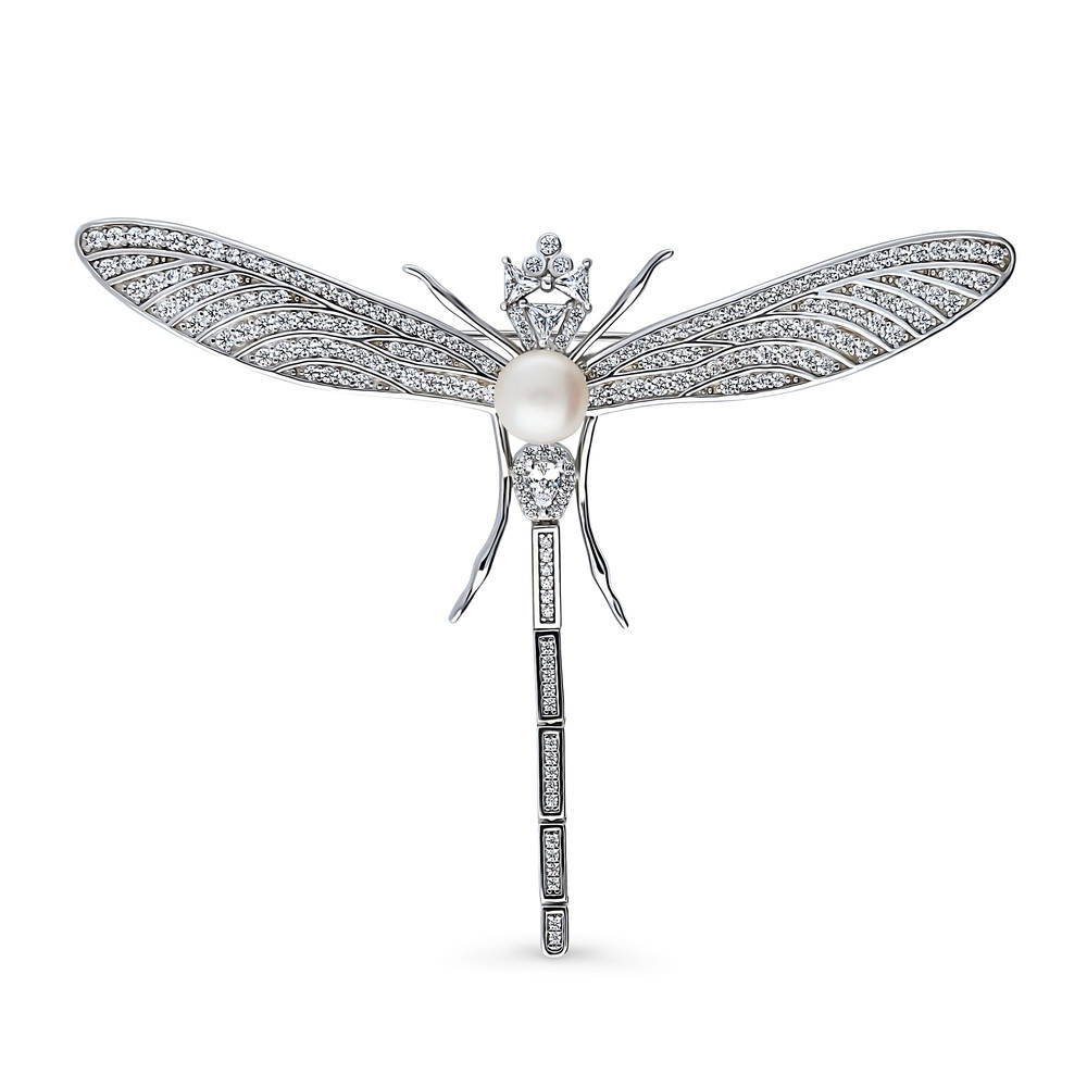Dragonfly White Button Freshwater Cultured Pearl Pin in Sterling Silver, 1 of 12