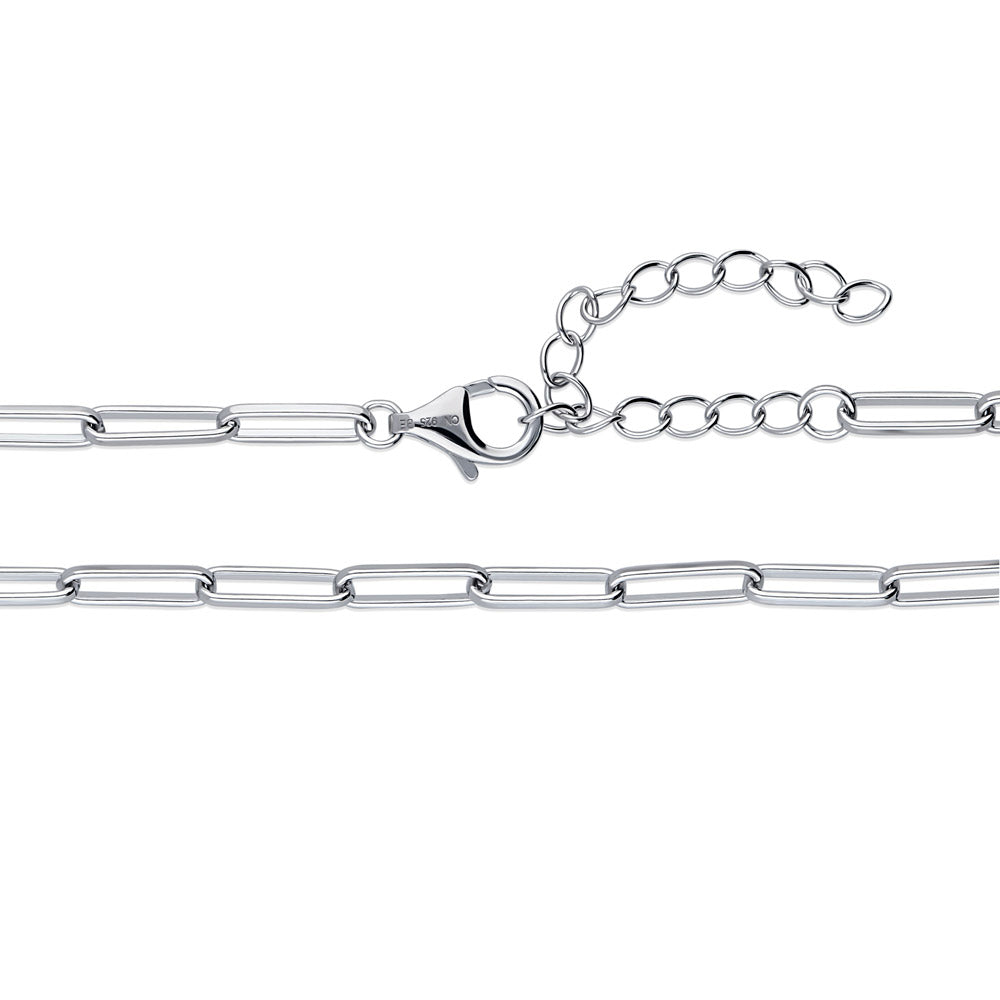 Front view of Evil Eye Paperclip CZ Chain Necklace in Sterling Silver, 2 Piece, 8 of 16