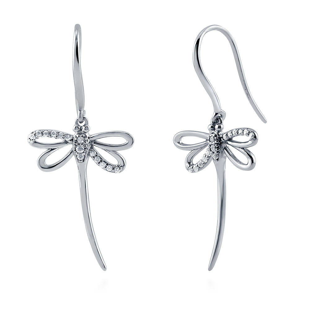 Dragonfly CZ Necklace and Earrings Set in Sterling Silver