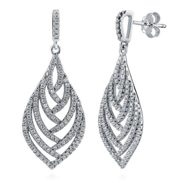 Leaf CZ Dangle Earrings in Sterling Silver