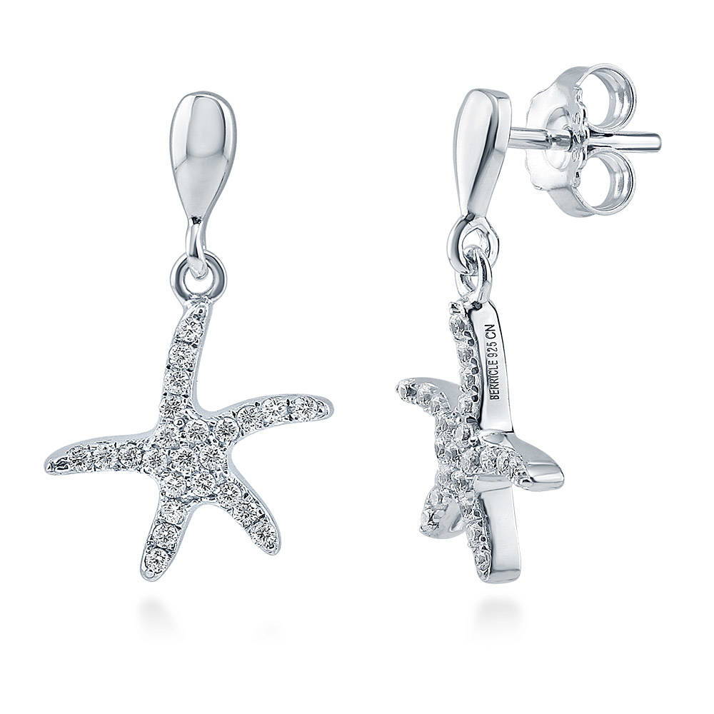 Starfish CZ Dangle Earrings in Sterling Silver, 1 of 4