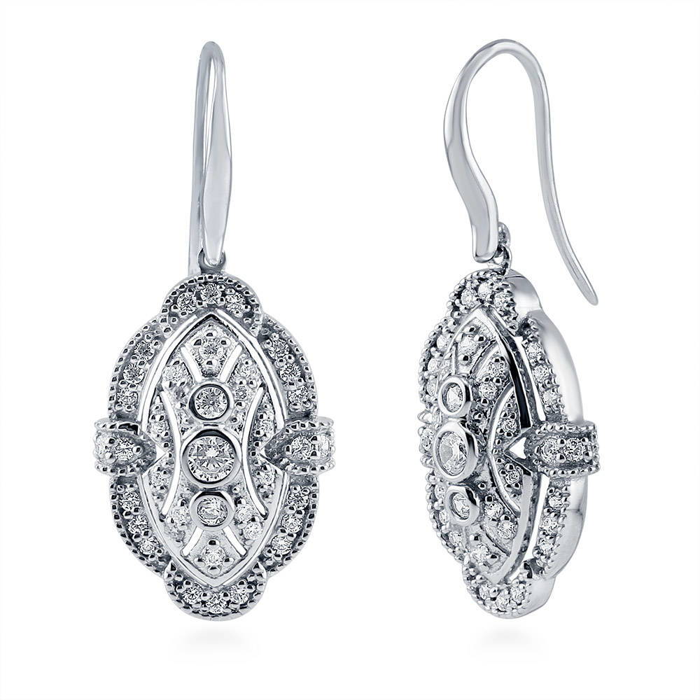 Art Deco Milgrain CZ Necklace and Earrings Set in Sterling Silver, 3 of 9