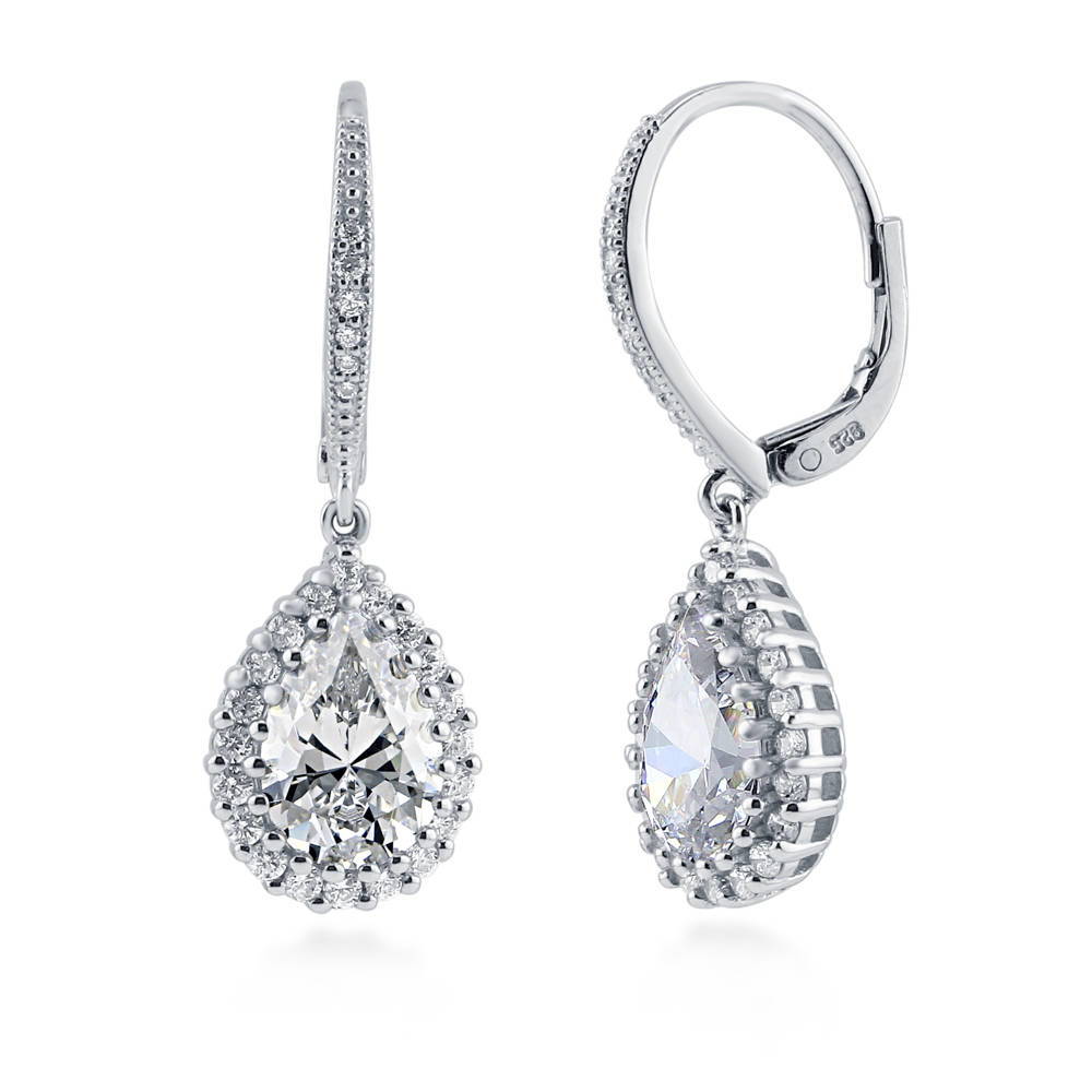 Halo Pear CZ Necklace and Earrings Set in Sterling Silver, 3 of 9