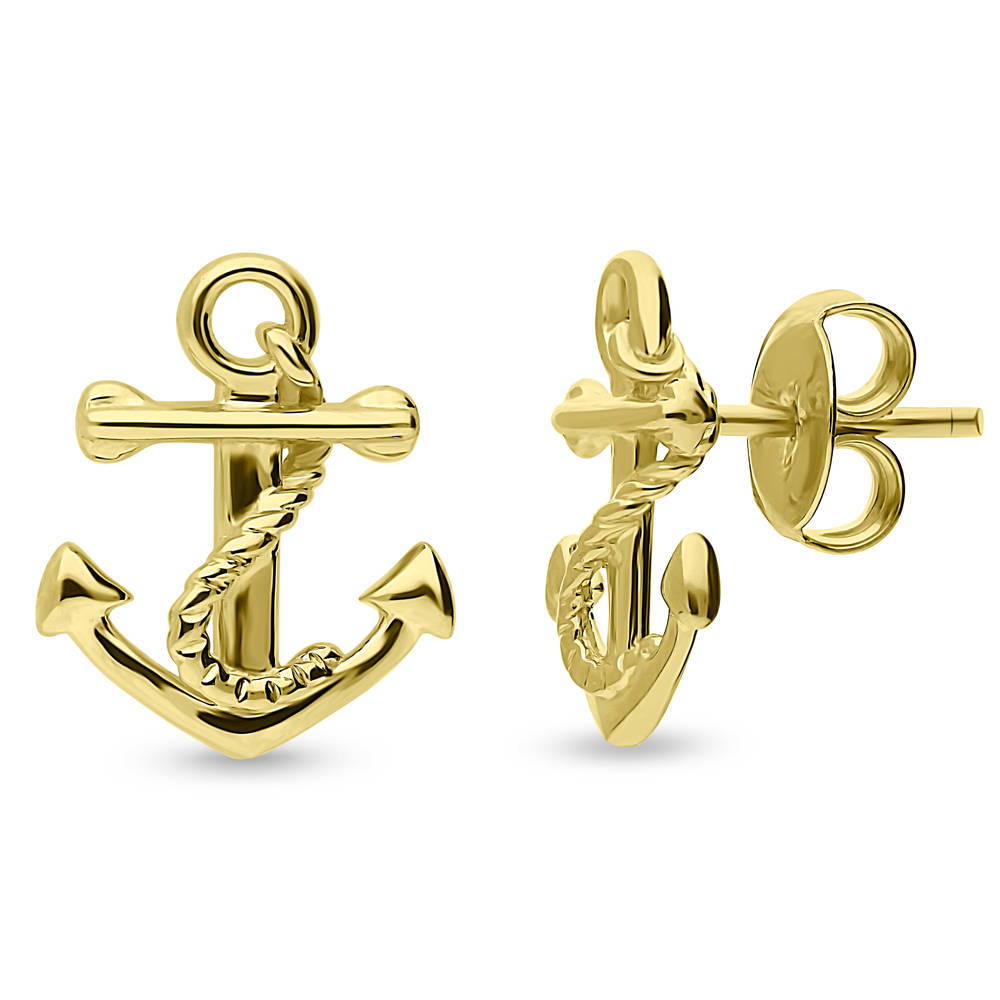 Anchor Stud Earrings in Sterling Silver, 2 Pairs