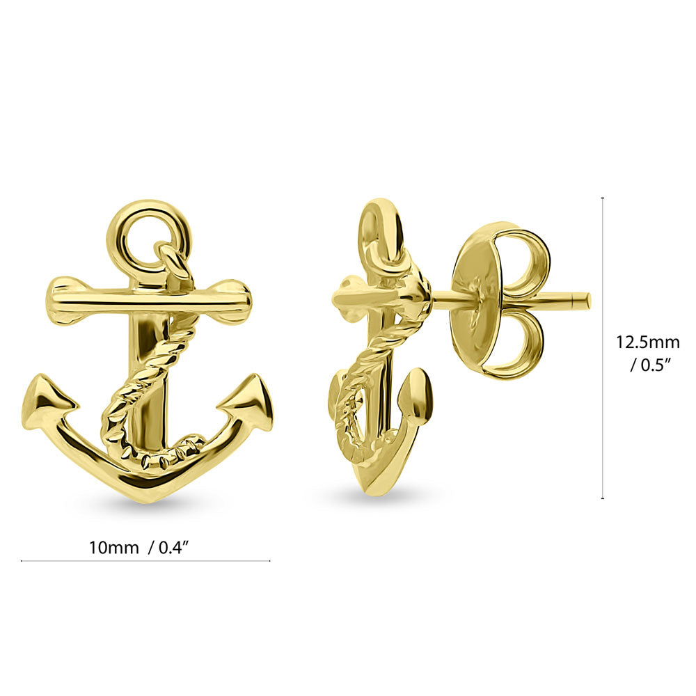Front view of Anchor Stud Earrings in Sterling Silver, 2 Pairs, 7 of 8