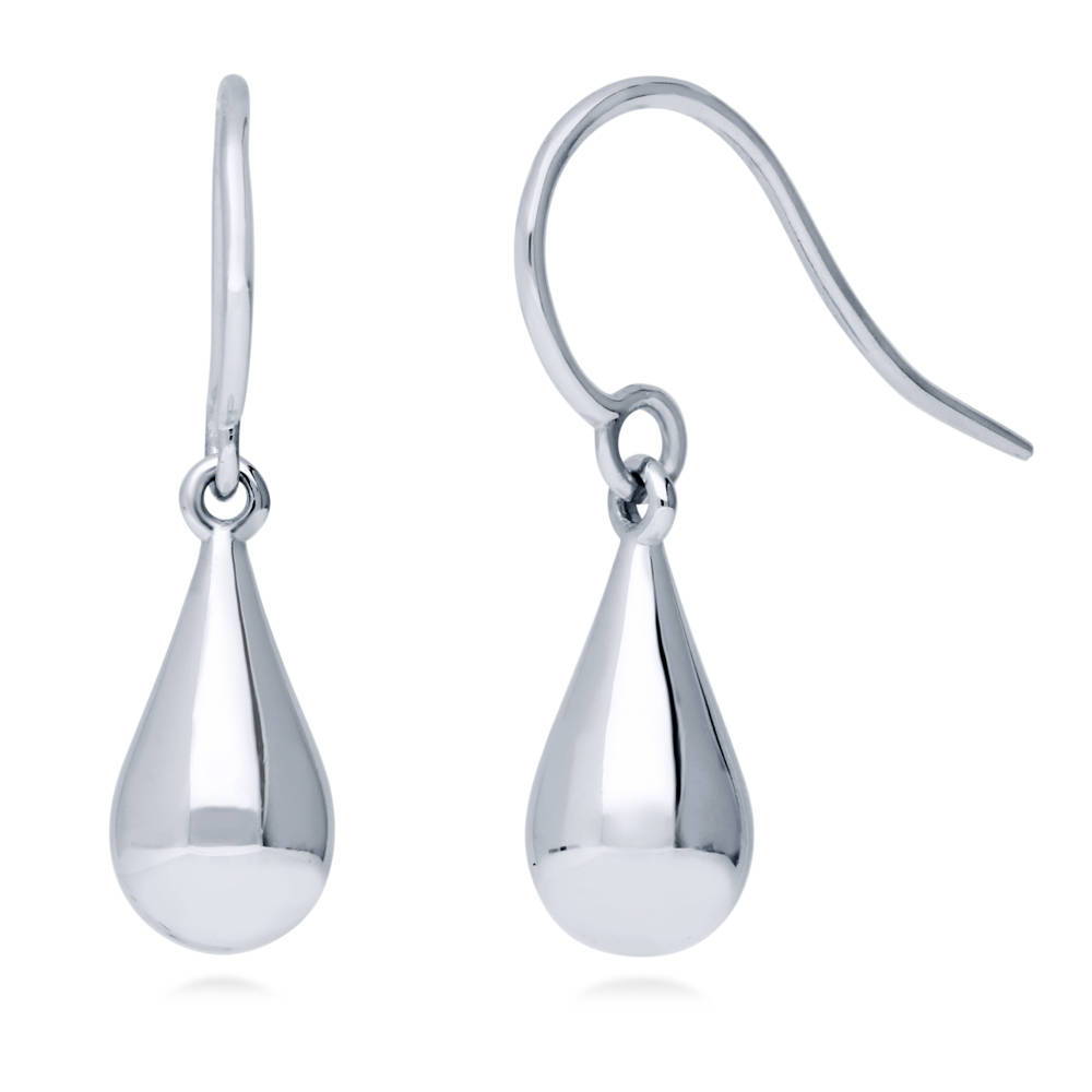 Teardrop Fish Hook Dangle Earrings in Sterling Silver