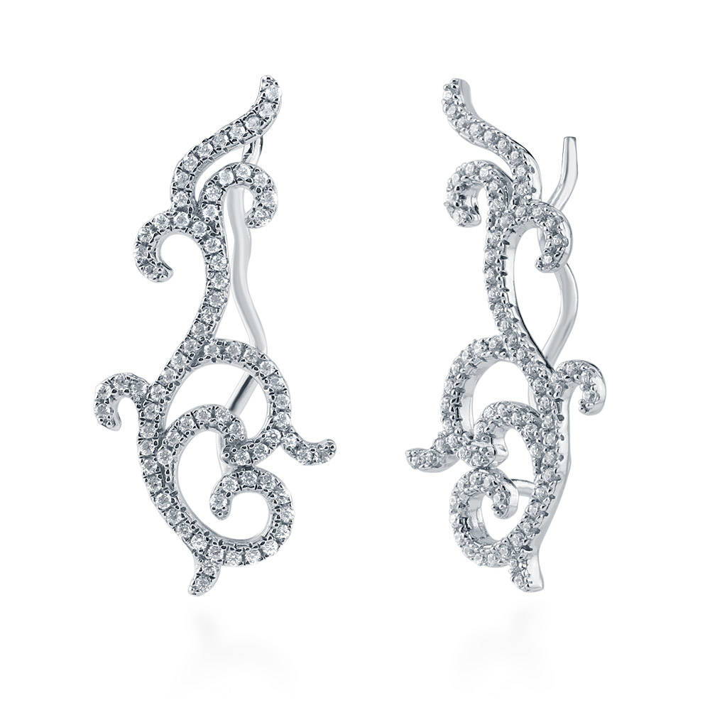 Filigree CZ Ear Crawlers in Sterling Silver, 1 of 4