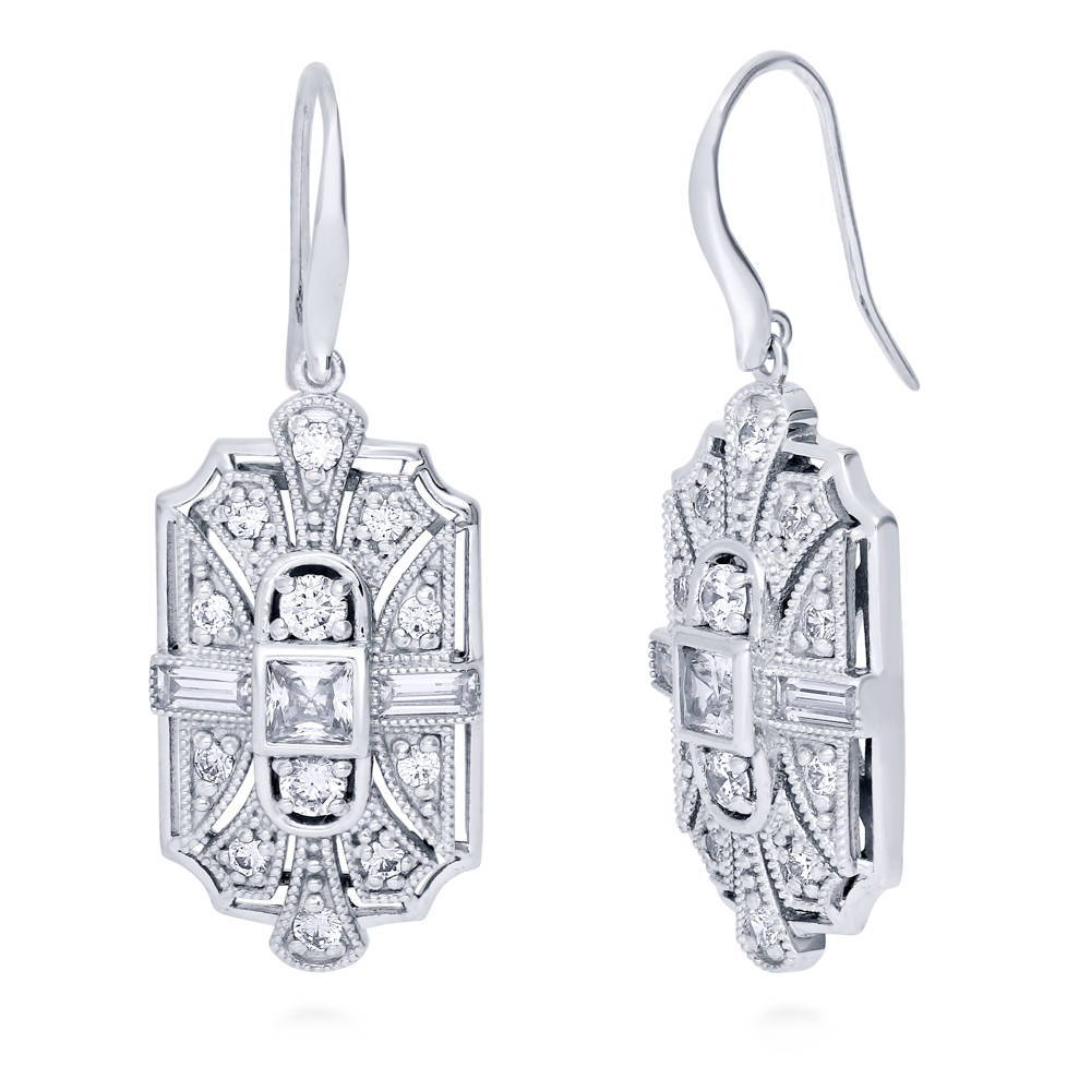 Art Deco Milgrain CZ Necklace and Earrings Set in Sterling Silver