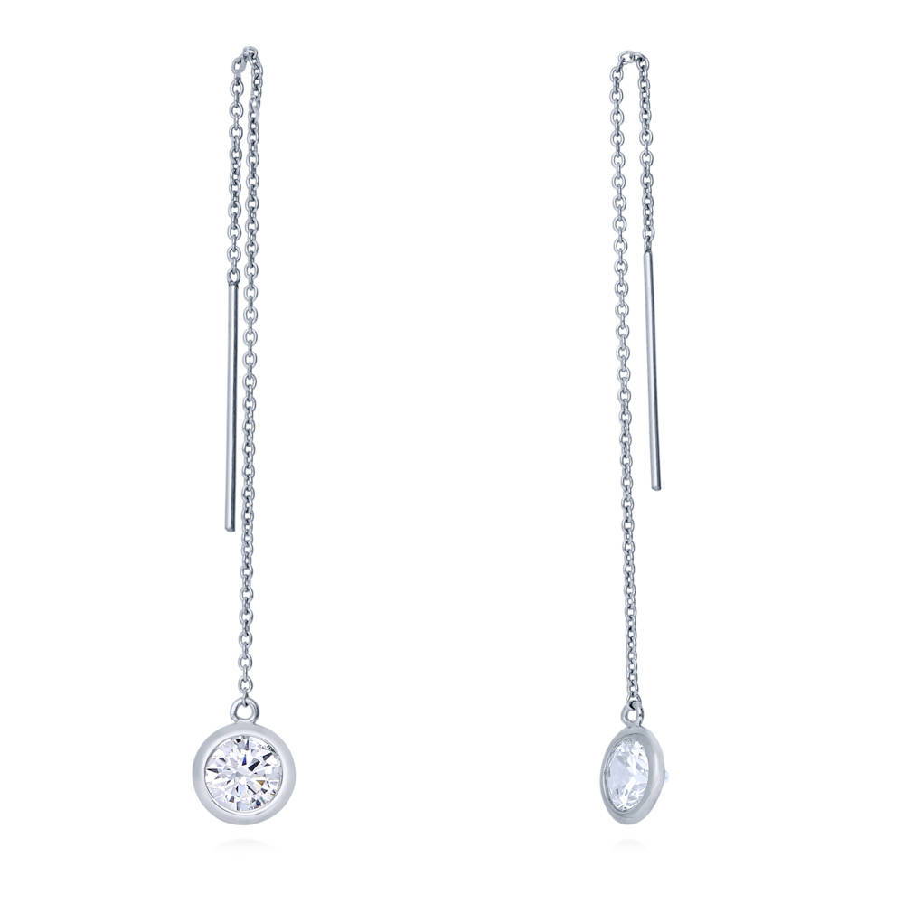 CZ Threader Earrings in Sterling Silver, 2 Pairs
