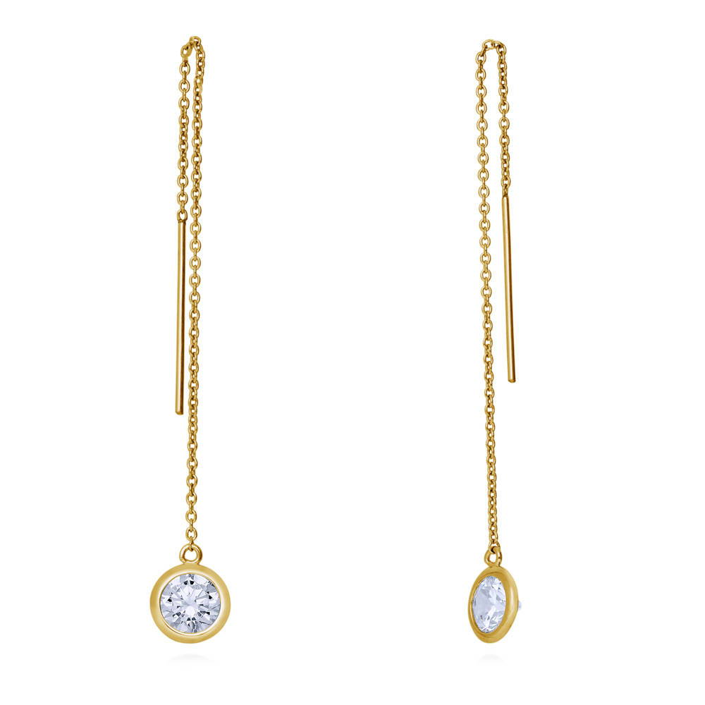CZ Threader Earrings in Sterling Silver, Yellow Gold Flashed