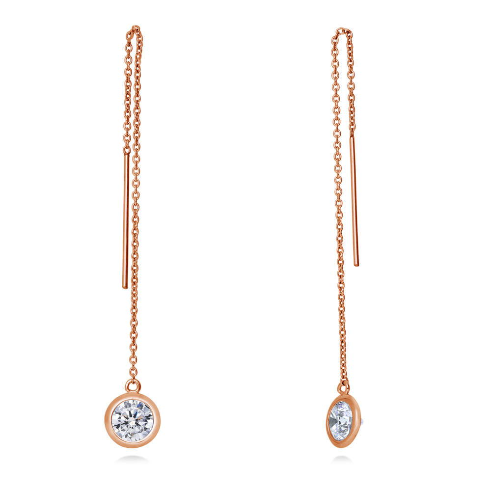CZ Threader Earrings in Sterling Silver, Rose Gold Flashed