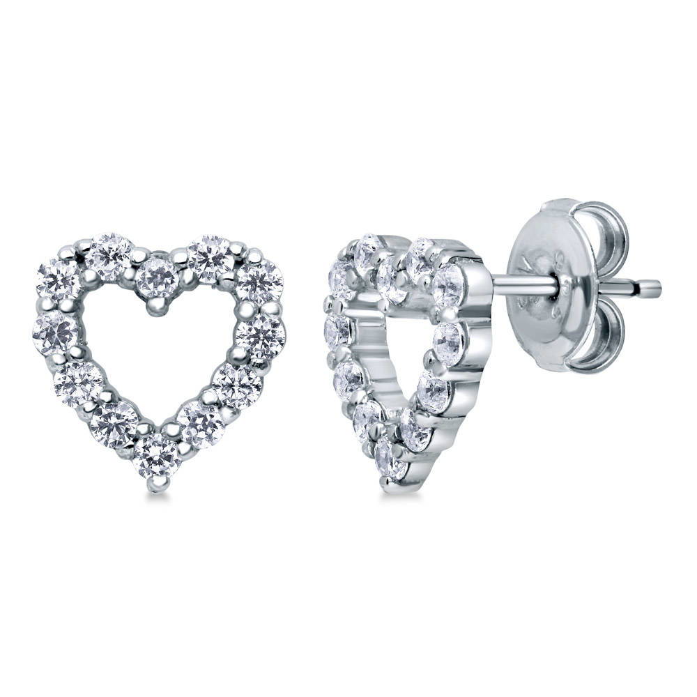 Open Heart CZ Stud Earrings in Sterling Silver, 1 of 4