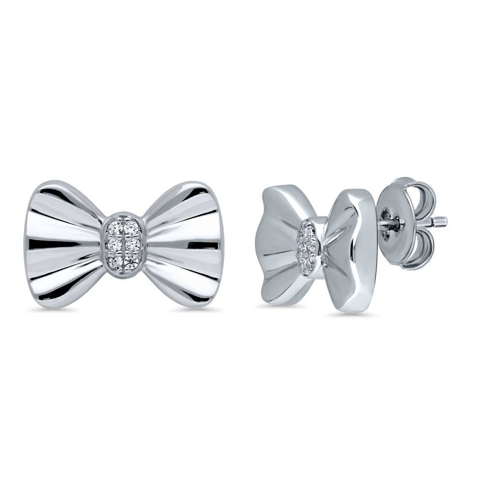 Bow Tie CZ Stud Earrings in Sterling Silver