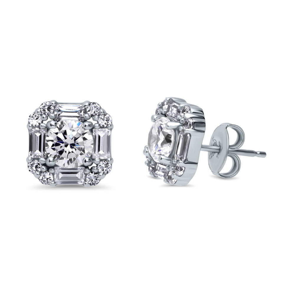 Halo Art Deco CZ Stud Earrings in Sterling Silver, 1 of 6