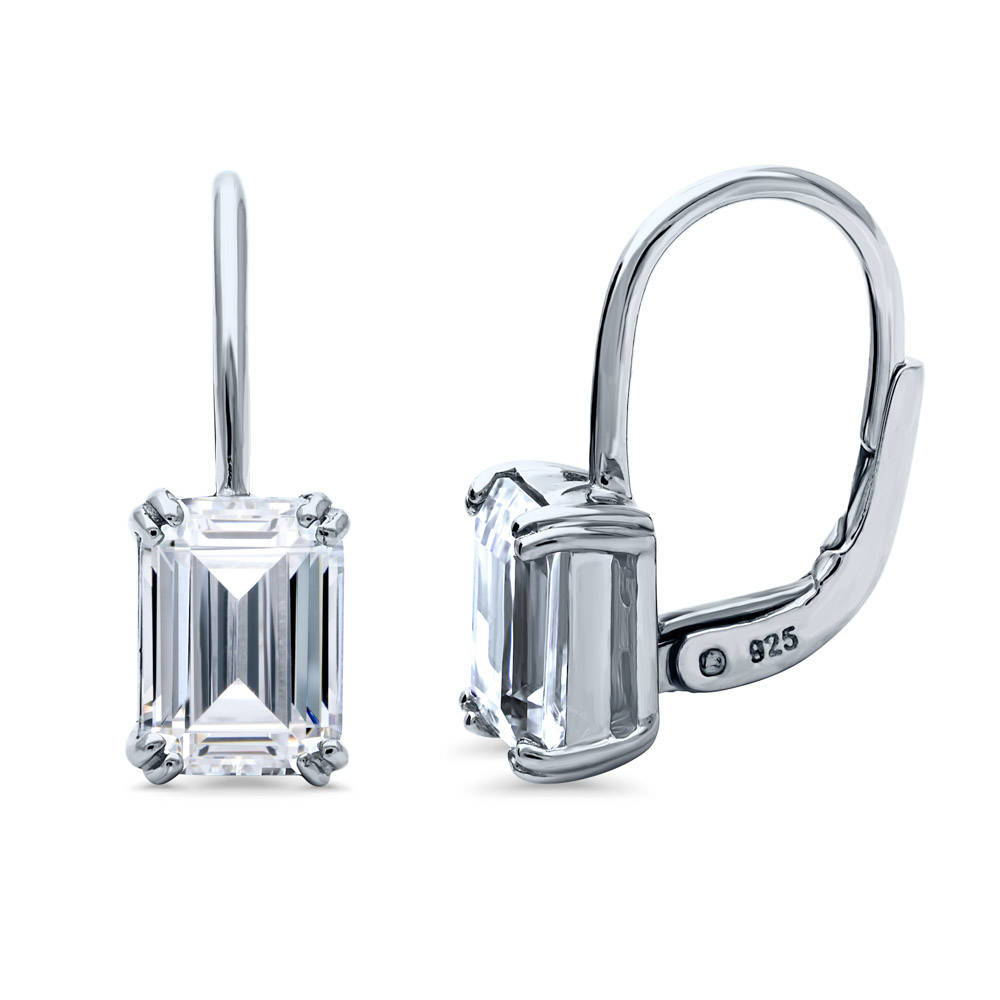 Solitaire 4.8ct Emerald Cut CZ Earrings in Sterling Silver, 2 Pairs, 3 of 11