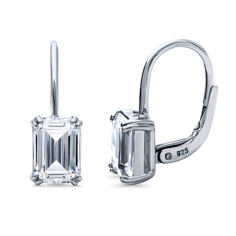 Solitaire 4.8ct Emerald Cut CZ Earrings in Sterling Silver, 2 Pairs