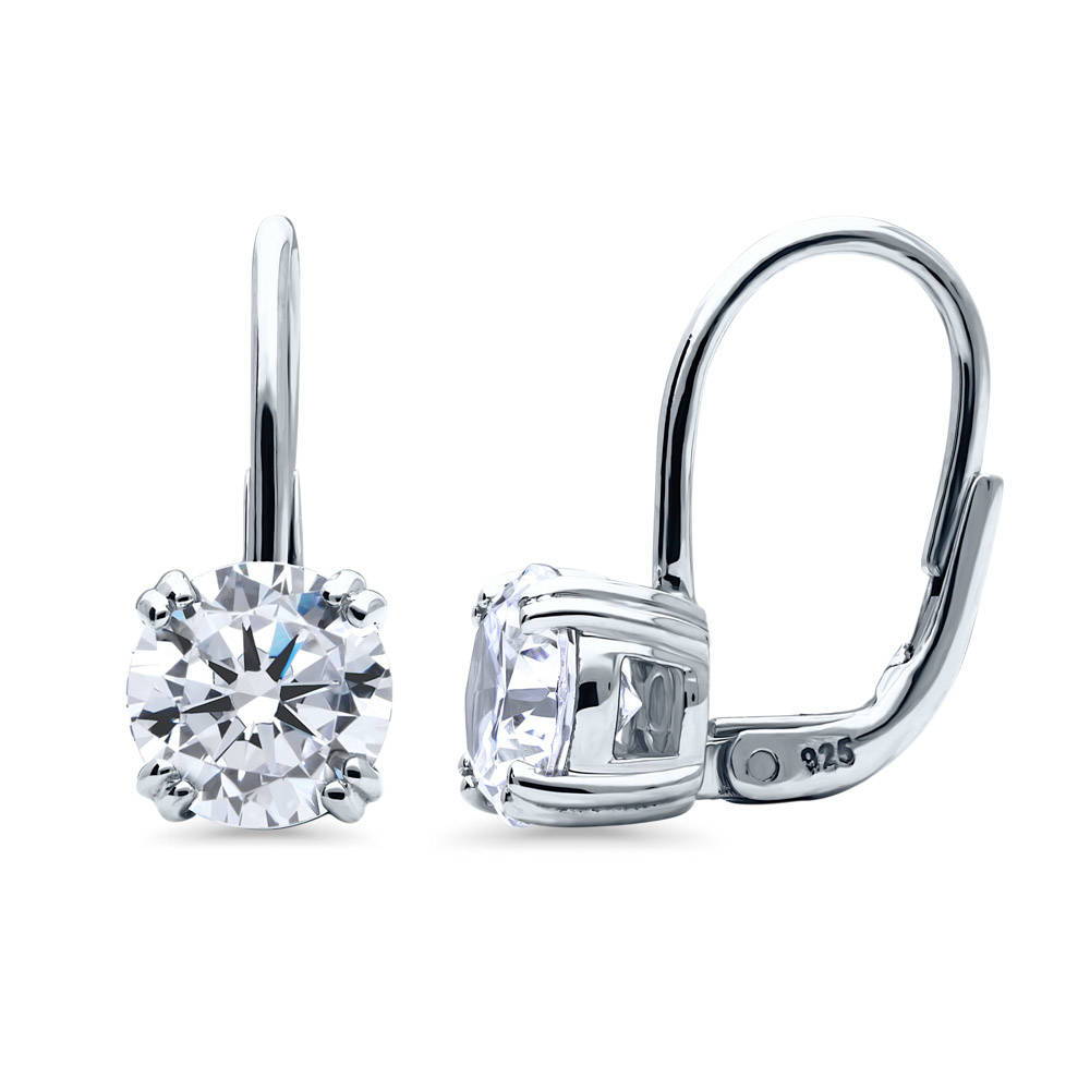 Solitaire 2.5ct CZ Leverback Earrings in Sterling Silver, 1 of 3