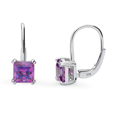 Solitaire Princess CZ Leverback Earrings in Sterling Silver 2.4ct