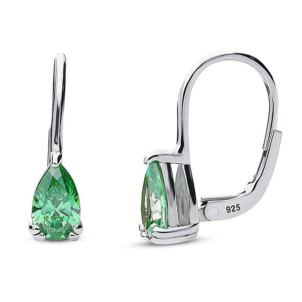 Solitaire Pear CZ Leverback Dangle Earrings in Sterling Silver 1.6ct