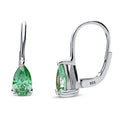 Solitaire 1.6-2.6ct Pear CZ Leverback Earrings in Sterling Silver, Green Color