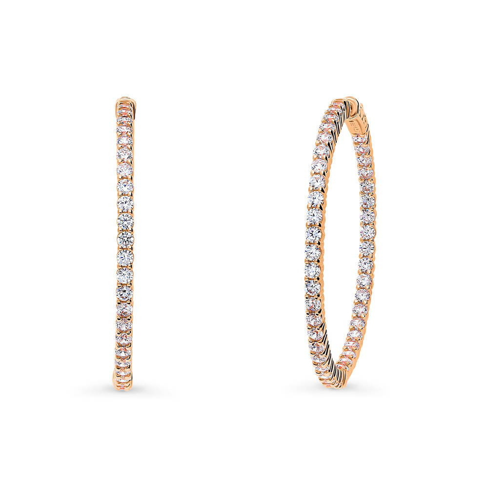 CZ Inside-Out Hoop Earrings in Sterling Silver 1.8"