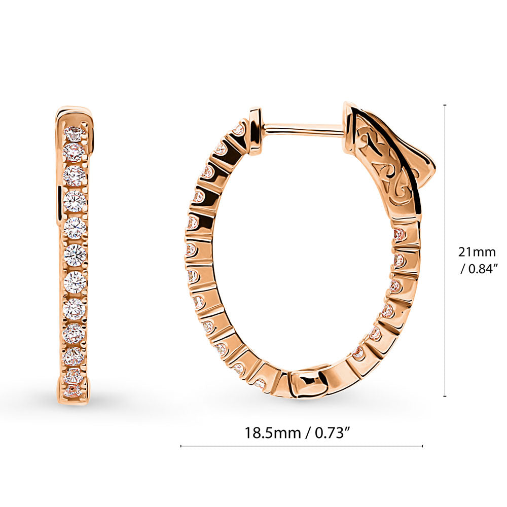 Angle view of Oval CZ Medium Inside-Out Hoop Earrings in Sterling Silver 0.84 inch, Rose Gold Flashed