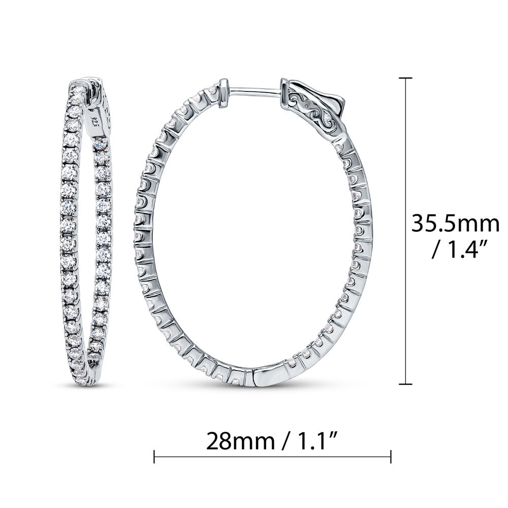 Oval CZ Inside-Out Hoop Earrings in Sterling Silver, 2 Pairs