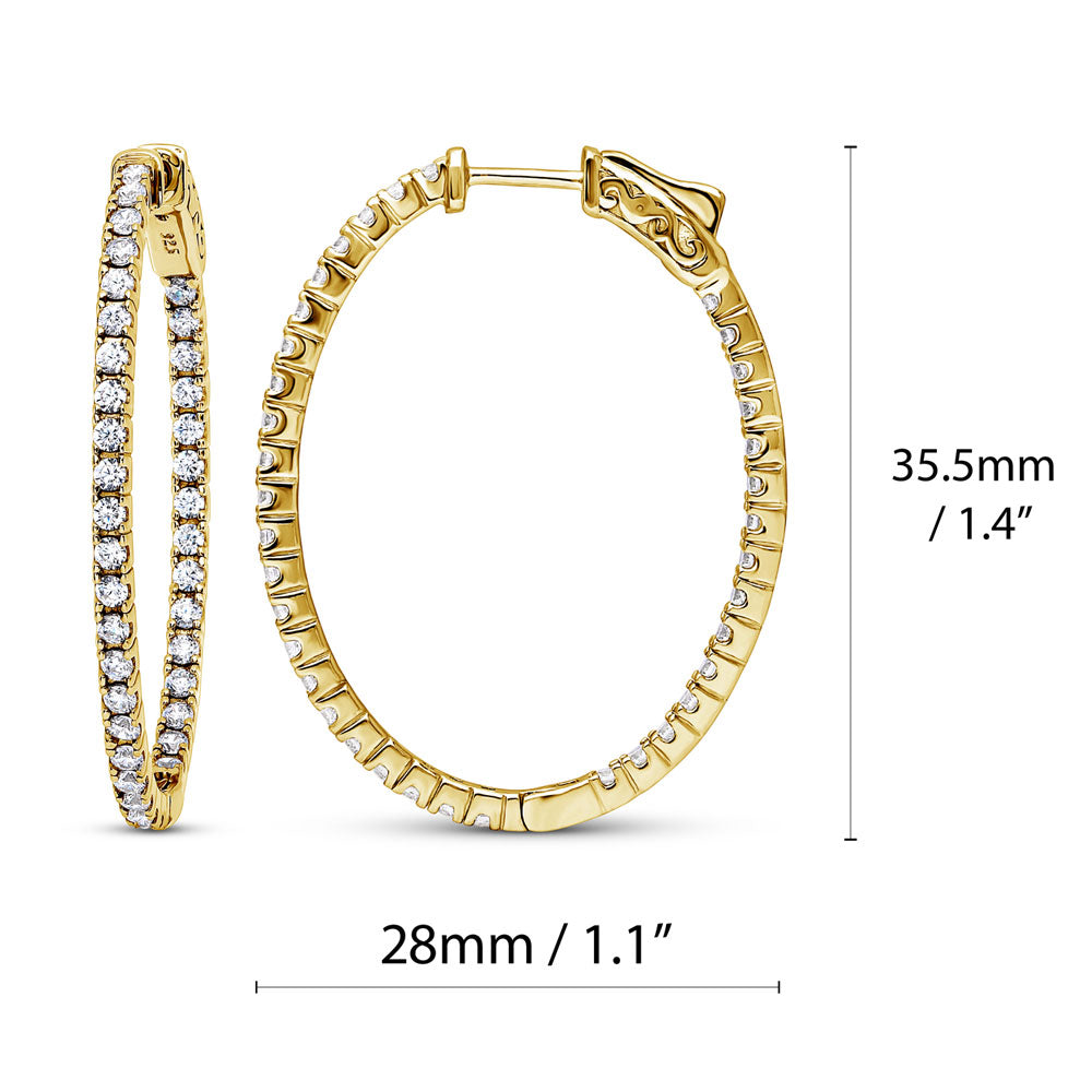 Oval CZ Inside-Out Hoop Earrings in Sterling Silver, 2 Pairs