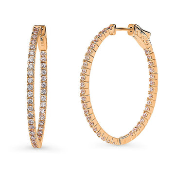 Oval CZ Medium Inside-Out Hoop Earrings in Sterling Silver 1.4"