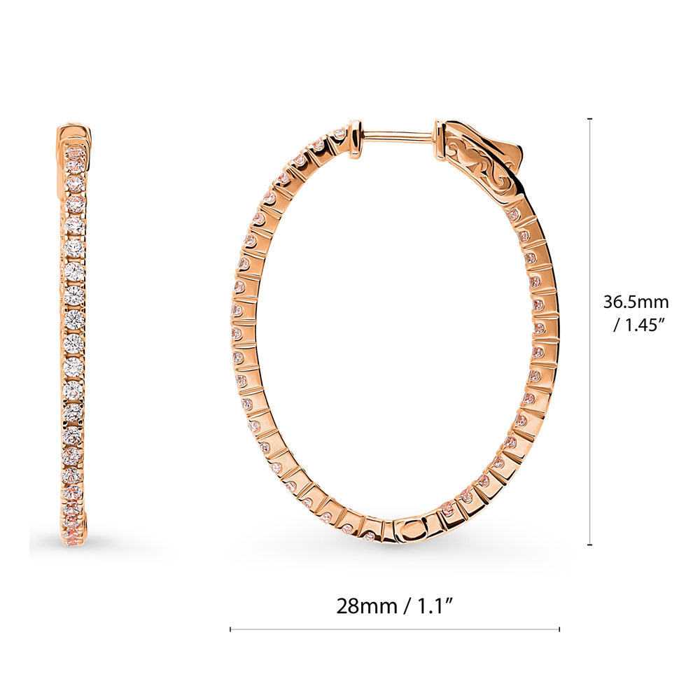 Silver Oval Cubic Zirconia Inside-Out Hoop Earrings 1.4 inch