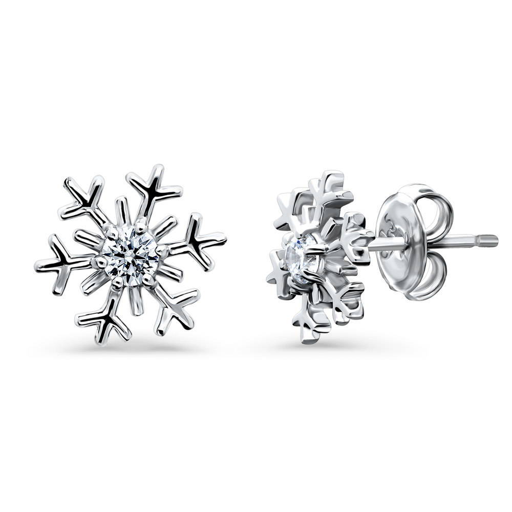 Snowflake CZ Stud Earrings in Sterling Silver